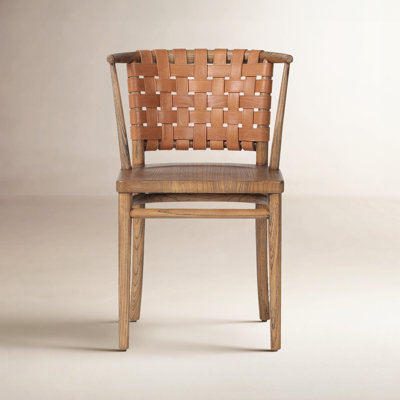 Birch Lane™ Florian Teak and Woven Full Grain Leather Side Chair